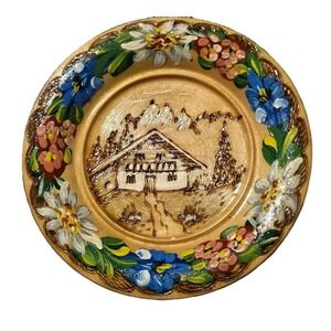 Vintage Hand Etched Wood Carved Plate‎ Firnpass Tirol 5"x5"